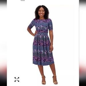 $139 Jessica Howard Dress Sz 12 Elbow-Sleeve Gathered-Waist Stretchy New